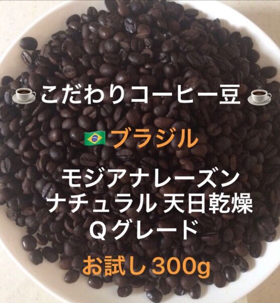 こだわりコーヒー豆 ブラジルモジアナレーズン お試し300g 中深煎り 自家焙煎 Qグレード ナチュラル・天日乾燥