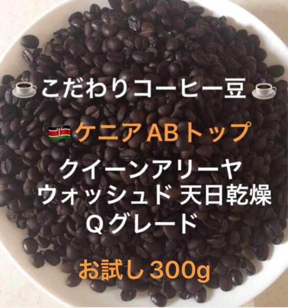 こだわりコーヒー豆 ケニアAB トップ クイーンアリーヤ お試し300g 中深煎り 自家焙煎 Qグレード ウォッシュド 天日乾燥