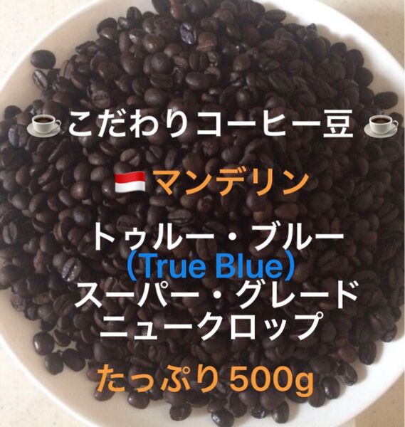 こだわりコーヒー豆 マンデリン トゥルー・ブルー たっぷり500g 中深煎り 自家焙煎 スーパー・グレード ニュークロップ