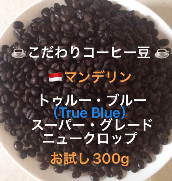 こだわりコーヒー豆 マンデリン トゥルー・ブルー 中深煎り お試し300g 自家焙煎 スーパー・グレード ニュークロップ