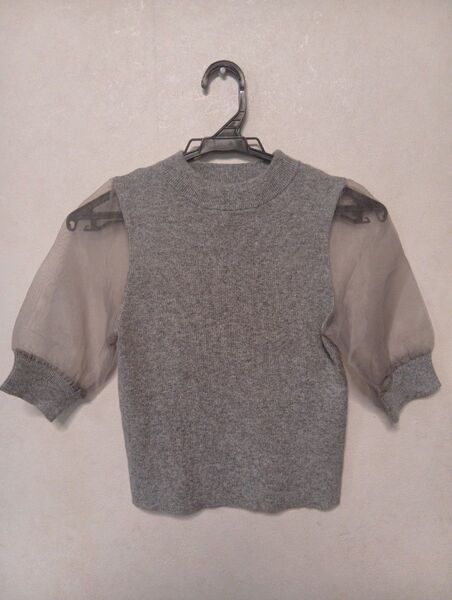 SNIDEL グレー ニット シフォン パフスリーブ 半袖