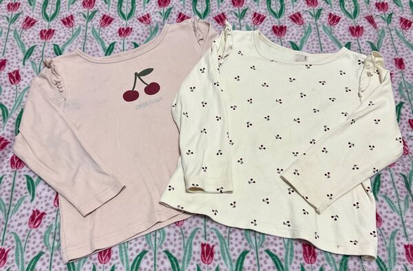 【訳あり品】 プティマイン 女の子 長袖 Tシャツ Tシャツ 110サイズ 綿100 二枚セット 子供服まとめ売り シンプル