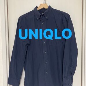 最終値下 UNIQLO ボタンダウンシャツ 綿100% ネイビー M メンズ 長袖シャツ 無地 コットン