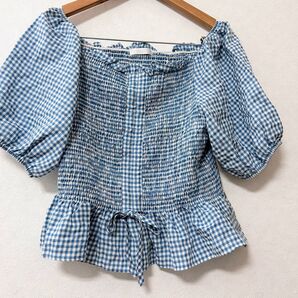 半袖ブラウス チェック柄 ショート丈
