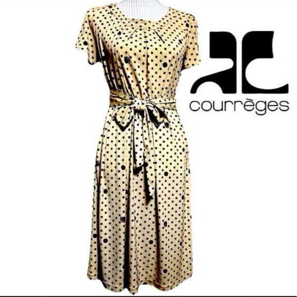 SALE!Courreges クレージュ ワンピース ドット柄 半袖ワンピース 綺麗めワンピース 細見えワンピース 美品
