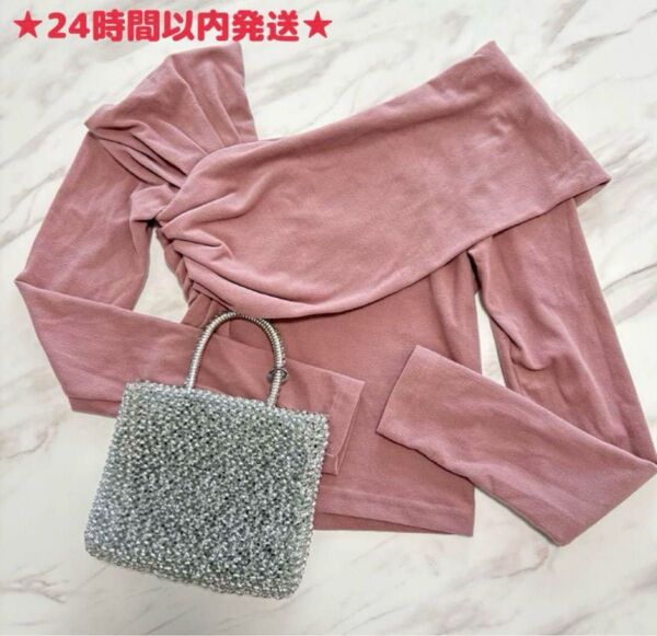 カシュクール ドレープ ブルートップス オフショル ワンショル ワンホン GRL