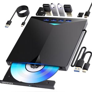 外付け DVD CDドライブ USB-A+Type-cインターフェイス ポータブル Windows7-11 Mac OS