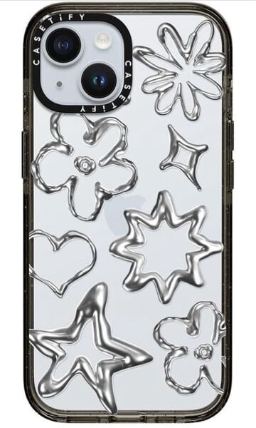 CASETiFY インパクト iPhone 15 ケース Chrome Doodles クリア ワイヤレス充電 qi スター 星