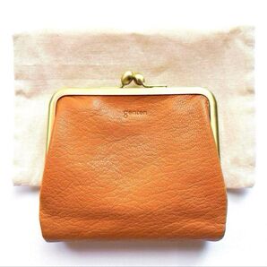 【美品】genten ゲンテン がま口二つ折り財布 キャメル 保存袋付き