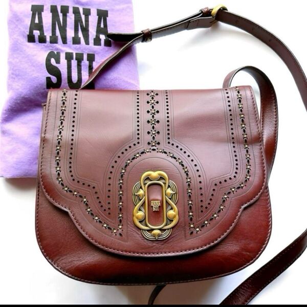 【美品】ANNA SUI アナスイ フラップショルダーバッグ ブラウン 茶色
