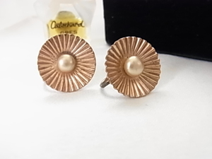  Vintage pearl style bi juice tone attaching copper color bronze color ka parka la- round shape earrings *