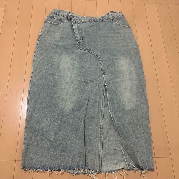 デニム ロングスカート スリット入り ライトブルー