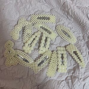 新品未使用 ヘアピン パール ランダム 3つ リボン ハート 四角 丸 三角 花 ホワイト 白 ぱっちん留め