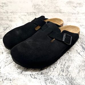 美品 ビルケンシュトック ボストン サボ サンダル コンフォート ブラック スエードレザー 歩きやすい 24.5cm 38
