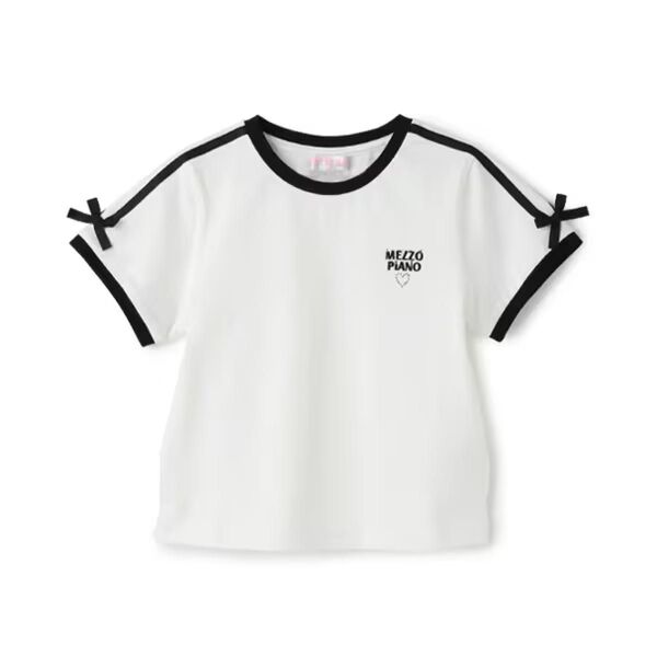 まメゾピアノ新品新作タグ付き袖ラインリボン 半袖Tシャツ120