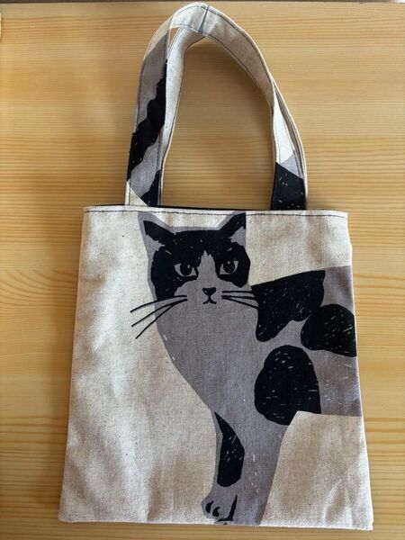 猫ちゃん柄 ミニトートバッグ アイボリー