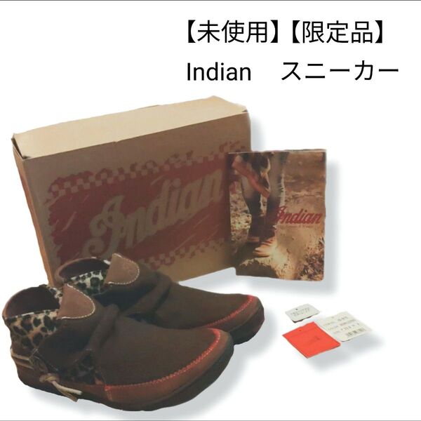 【未使用】 【限定品】 【美品】Indian インディアン スニーカー 茶色 23cm ヒョウ柄 箱付・タグ付