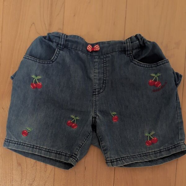 メゾピアノ デニムショートパンツ さくらんぼ刺繍とキュロットスカート