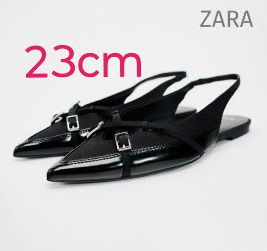 ZARA ザラ フラット パンプス ミュール バックストラップ 黒 23センチ 36 ペタンコ ブラック バックル