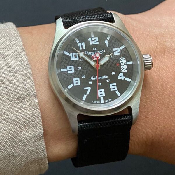 SEIKO5 Ref:6309-5820 ミリタリー ビンテージ ムーブメント ケース補修交換 メンズ腕時計 ブラック