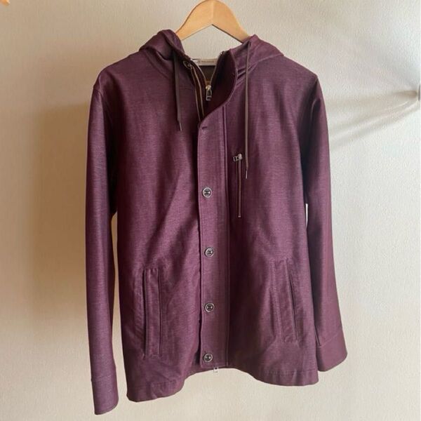 MEN'S MELROSE メンズメルローズ/デニムライクカルゼパーカー ワインレッド