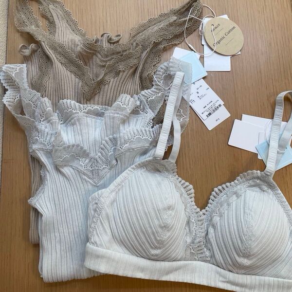 【すべてMサイズ】KID BLUE ノンワイヤーブラジャー&キャミソール2枚 まとめ売り セット レース リブ キッドブルー