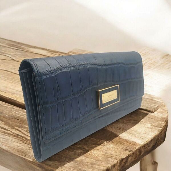 Renoma Paris クロコ調 長財布 ブルー 大容量262306