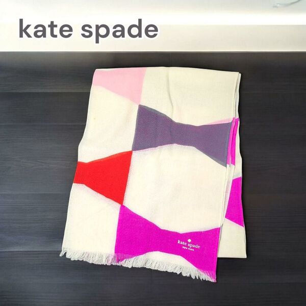 kate spade ウールマフラー ボウ柄 ピンク619596