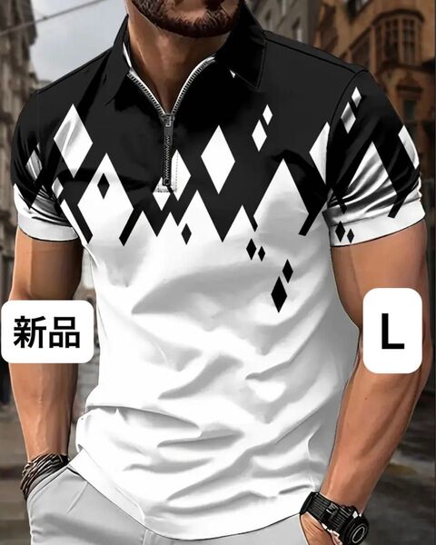 【新品/Lサイズ】ゴルフウェア 半袖 ポロシャツ メンズ ブラック ホワイト
