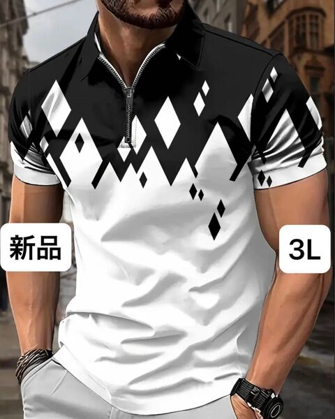 【新品/3Lサイズ】ゴルフウェア 半袖 ポロシャツ メンズ ブラック ホワイト