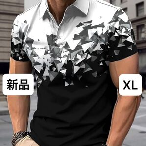 【新品/XLサイズ】ゴルフウェア 半袖 ポロシャツ メンズ カラーブロック