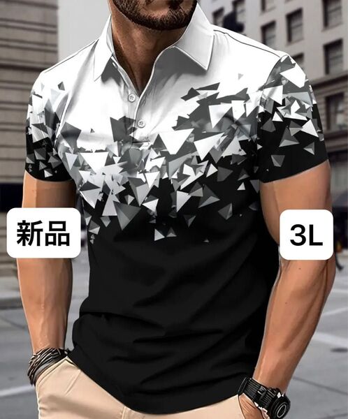 【新品/3Lサイズ】ゴルフウェア 半袖 ポロシャツ メンズ カラーブロック