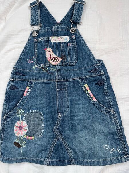 ベビーギャップ ジャンスカ オーバーオール デニム ジャンバースカート 刺繍