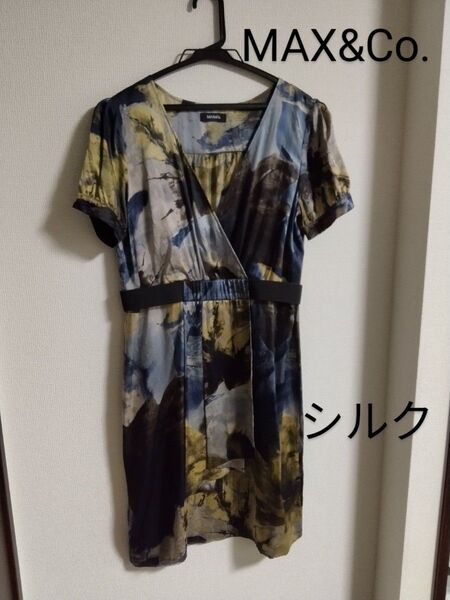 美品 MAX&Co. 半袖ワンピース 絹 シルク100% 総柄 花柄