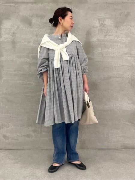ビアズリー 2way ギャザー チュニック ストライプ