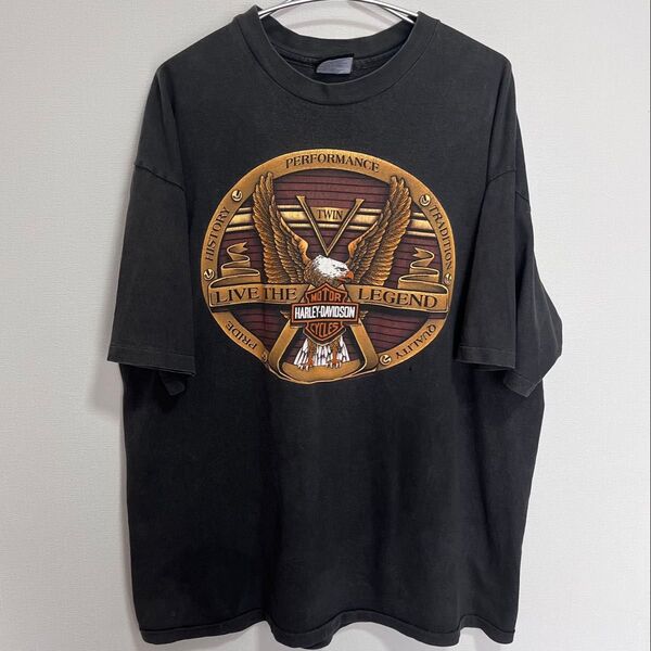 希少 90s Harley-Davidson Tシャツ Hanes イーグル ストリート 古着 黒 ブラック アメカジ