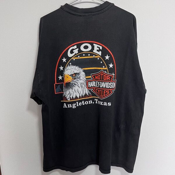 希少 90s Harley-Davidson Tシャツ Hanes イーグル ストリート 古着 黒 ブラック アメカジ