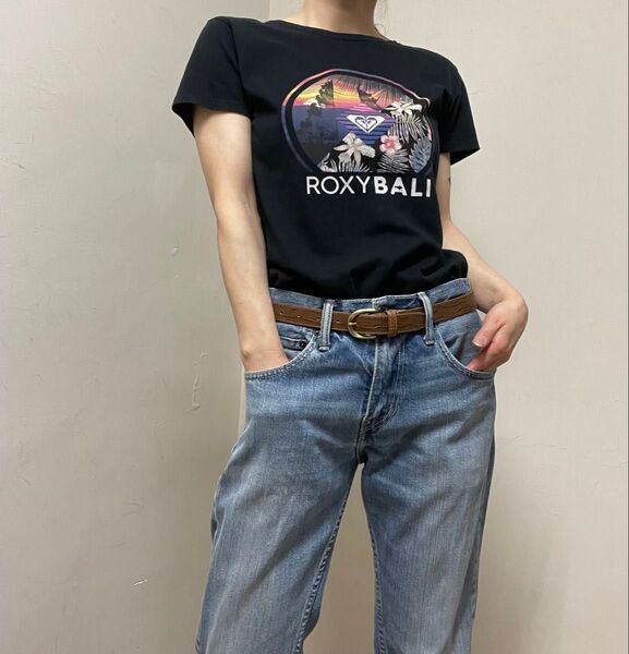 P00278 ROXY Tシャツ ブラック ロキシー BALI サンセット プリントT Mサイズ