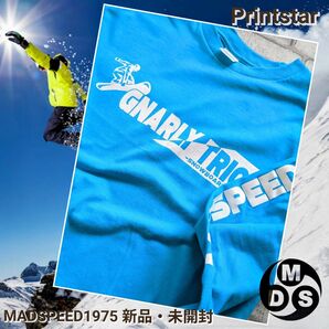 【MADSPEED】趣味Tシャツ スノーボード スノボー スケートボード スケボー ハーフパイプ ターコイズブルー 新品M
