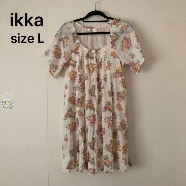 チュニック ブラウス ikka L ホワイト系 トップス 花柄 レディース 春夏 y112