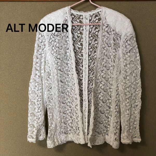 ジャケット ノーカラー 総レース ホワイト 羽織り物 トップス 春 夏 上品 ALT MODER レース y26