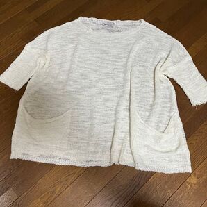 ZARA ザラ ホワイトカットソー サマーニット ゆったり 7部袖くらい プルオーバー