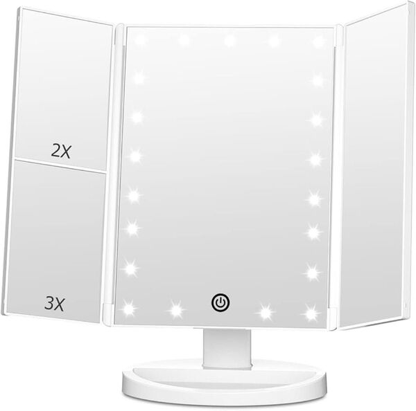 【新品】女優ミラー 卓上鏡 化粧鏡 LEDライト付き三面鏡 調光可能