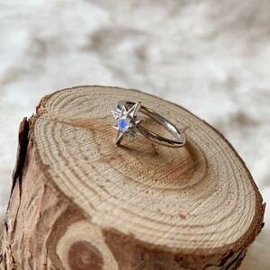  blue moonstone Star silver ring 8 number 