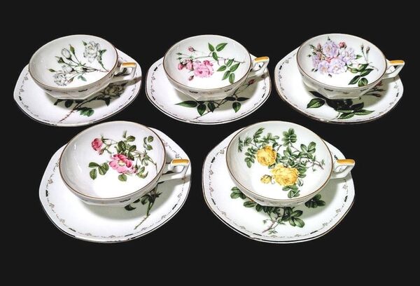 C62 SEIWA CeramicHouse(聖和セラミック)未使用品 薔薇 カップ&ソーサー 5客セット 広口ティーカップ