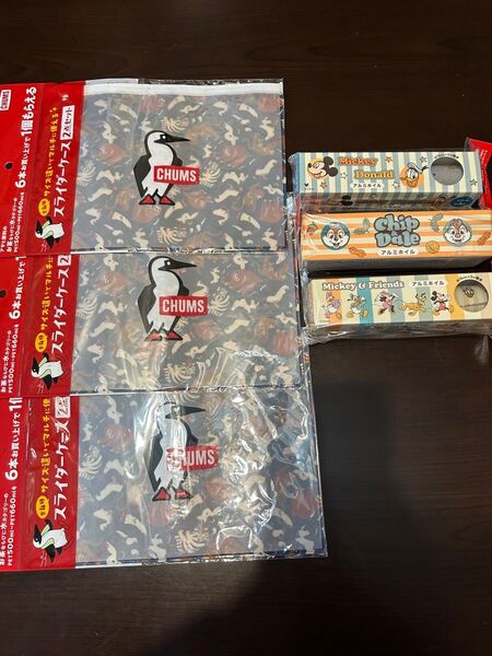 CHUMS スライダーケース3点とミッキーアルミホイル3種セット