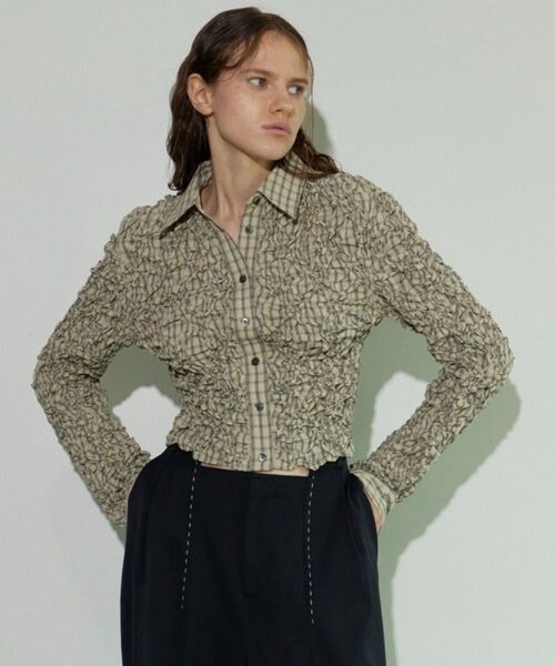maison special チェックシャーリングショートシャツ