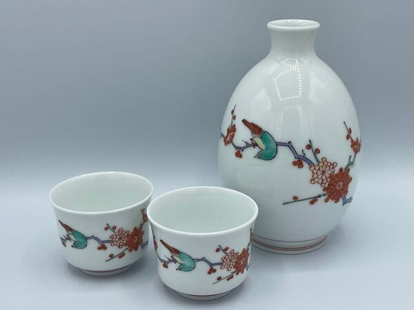 人間国宝十四代酒井田柿右衛門 錦梅鳥文 酒器セット 有田焼