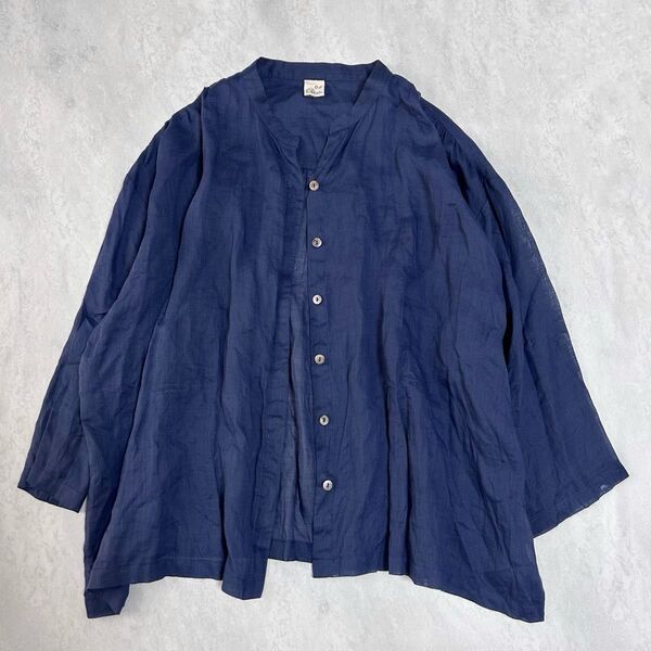 08mab.ゼロハチマブ リネンシャツブラウス ネイビー ゆったり