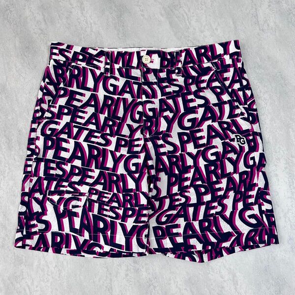 パーリーゲイツ ウェーブロゴ柄ショートパンツ ストレッチサッカー ゴルフ
